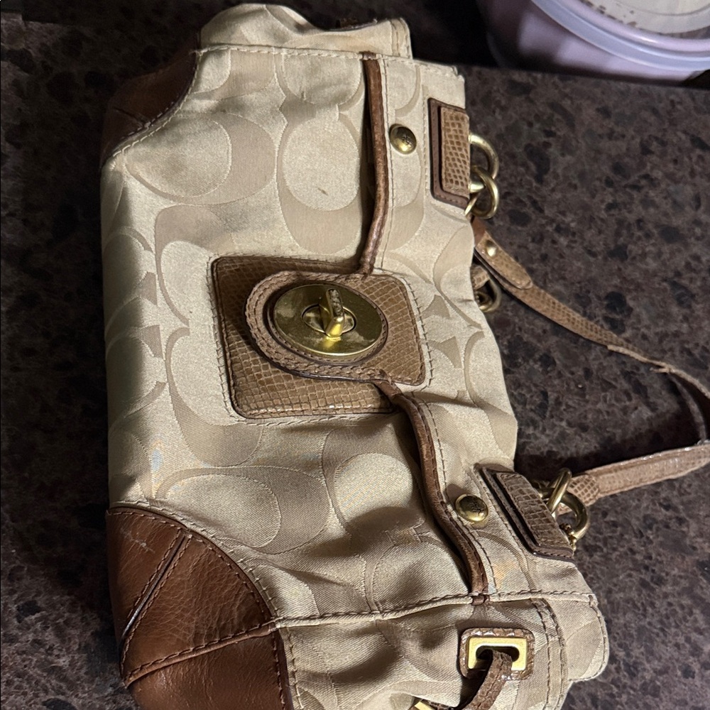 Elegant Tan and Brown Vintage Women's Coach Bag